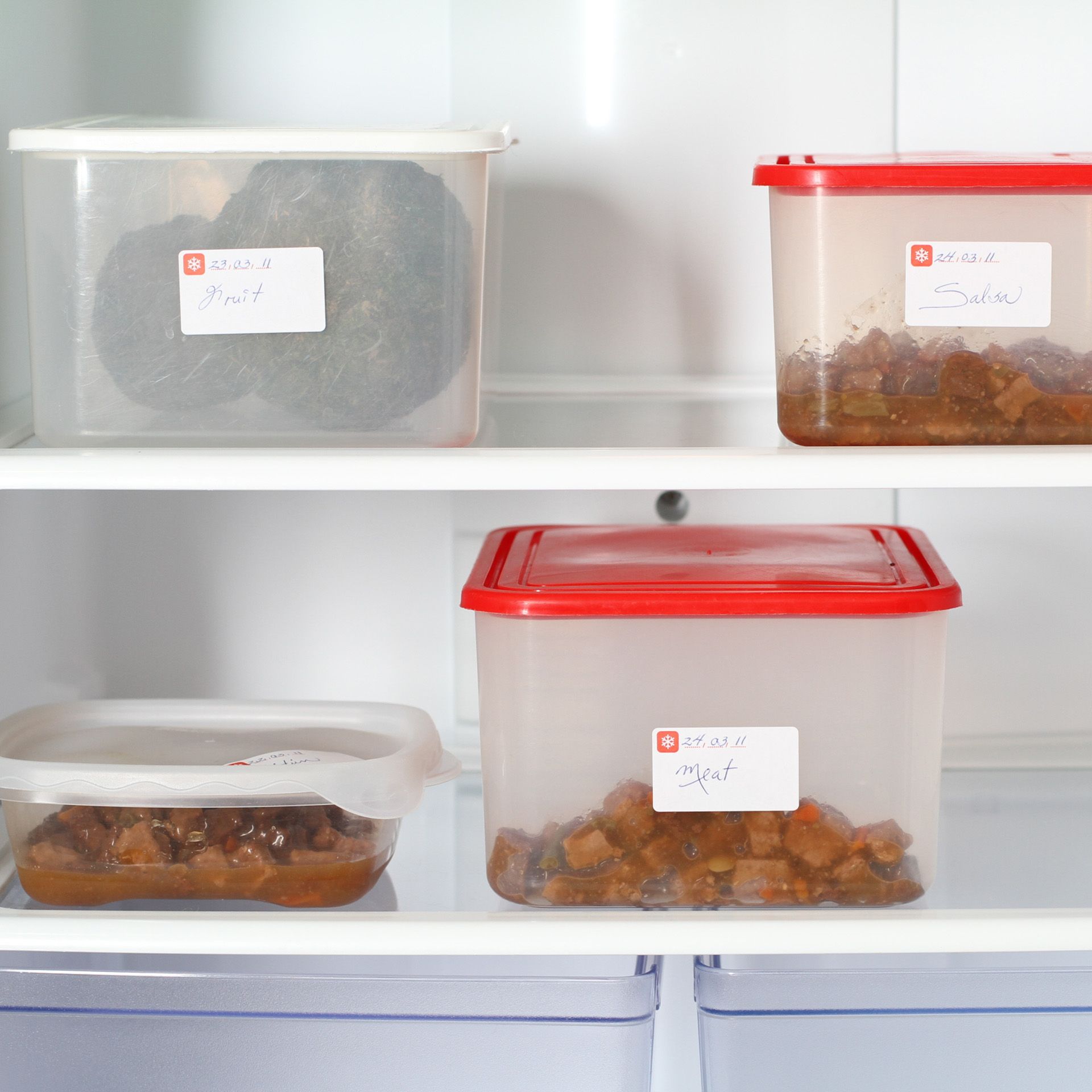 Etiquetas de embalaje de alimentos con información de mes y fecha, 250  etiquetas pequeñas de 2.5 x 1.7 pulgadas, aptas para congelador, fabricadas  en