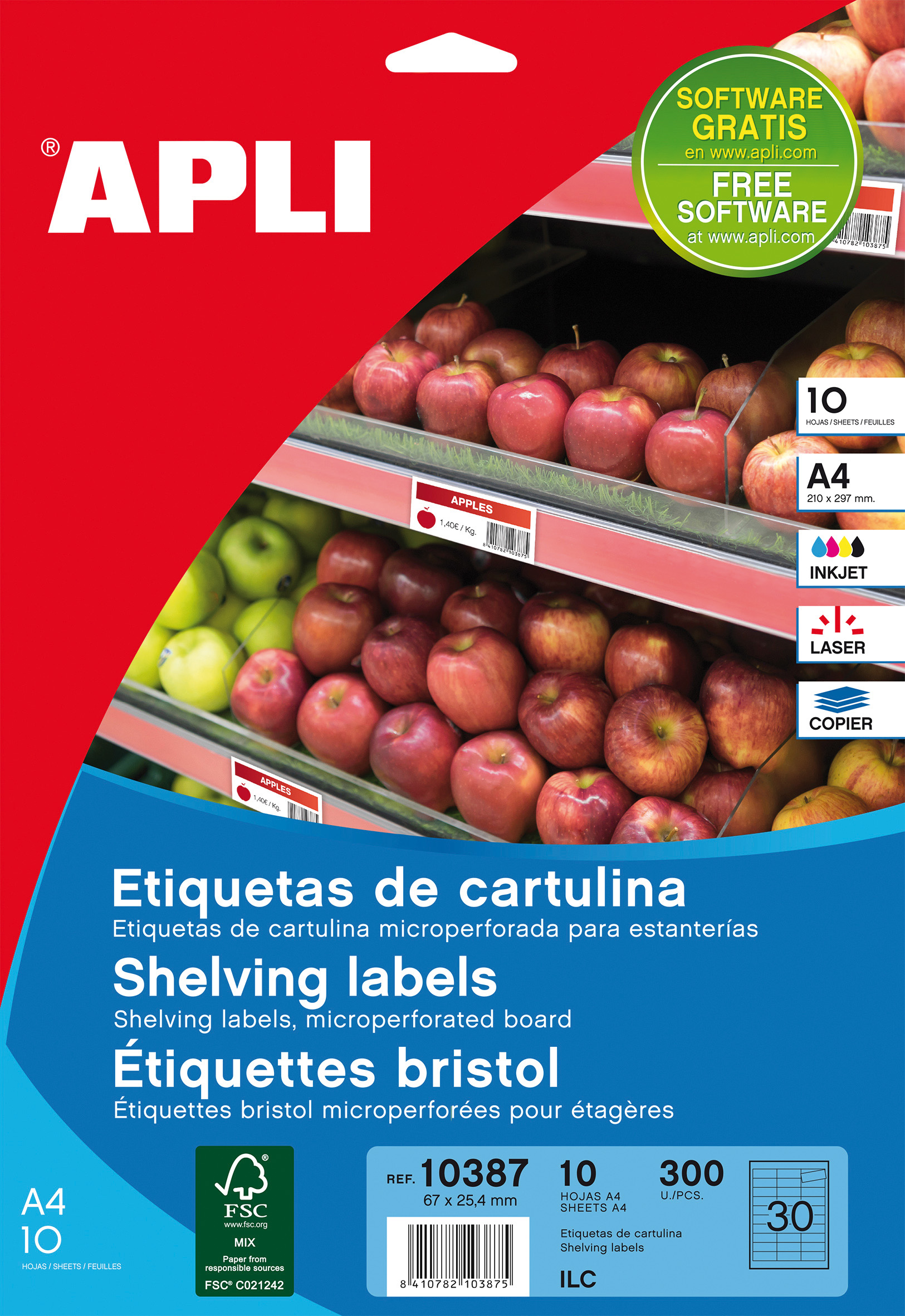 Bolsa de 10 hojas de etiquetas para congelador apli 635 x 381 mm - Material  de oficina, escolar y papelería