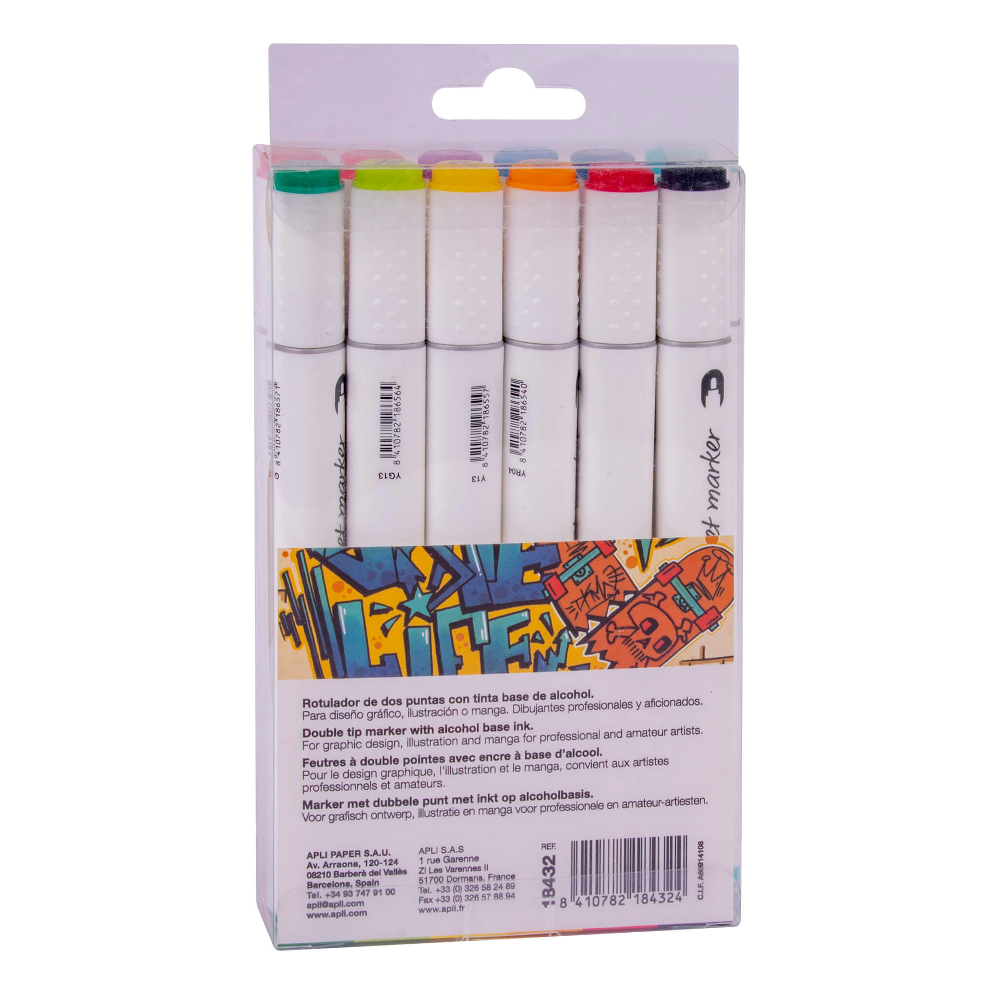 Apli Street Markers Rotuladores de Doble Punta - Puntas de 1mm y 6mm -  Tinta de Base Alcohol - Multifuncionales para Dibujar, Pintar y Colorear -  Pack Surtido de 6 Colores >